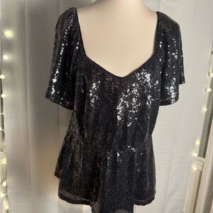 Lane Bryant Black Sequin Peplum Blouse